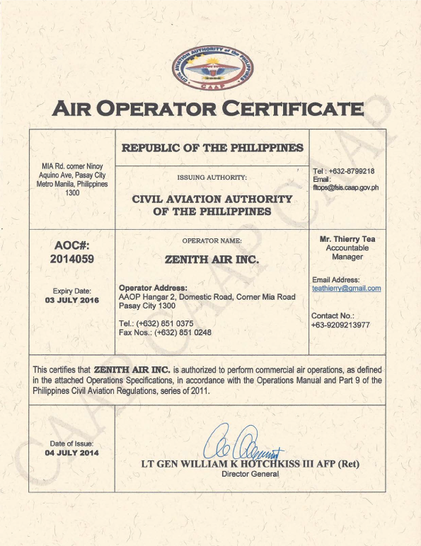 Philjets Air Operator Certificate